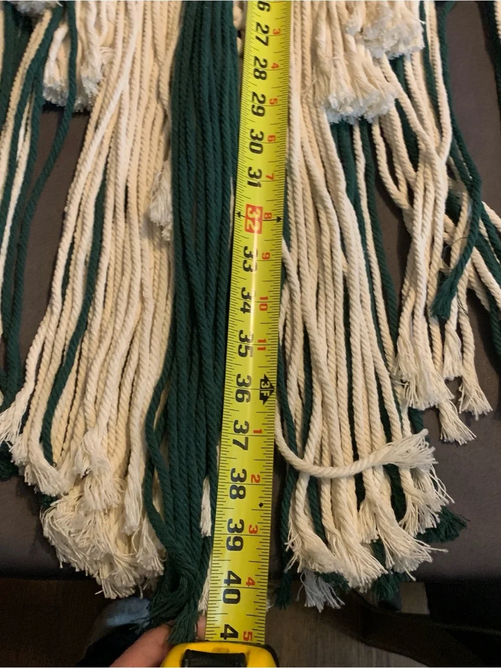 Large Handmade Macrame Wall Hanging in Cream and Dark Green